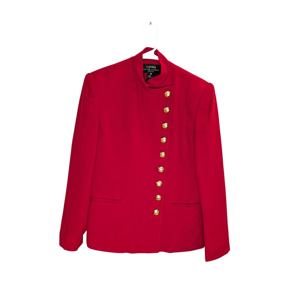 Rare Ralph Lauren Red Wool Military Jacket Size 4 Petite